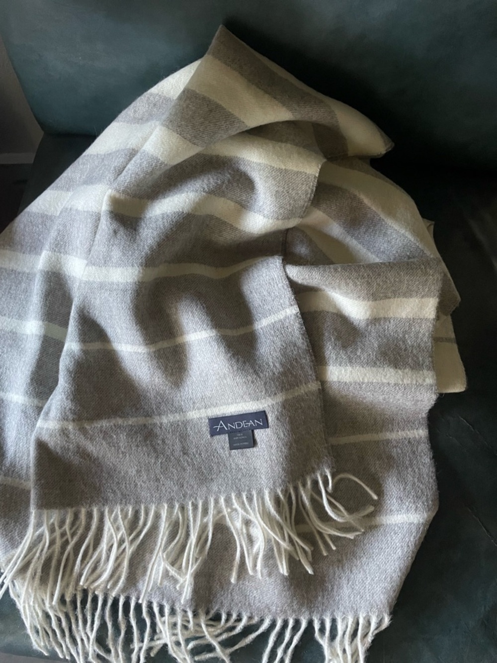 Cream and Gray Striped Alpaca Scarf